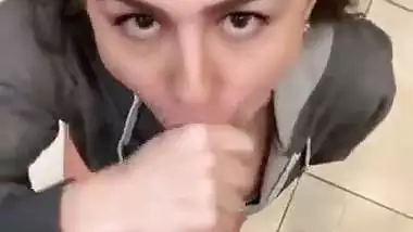 Horny Teen Girl Met at a Cafe Sneaking into Mens Room to Suck and Swallow