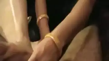 Indian woman gives footjob